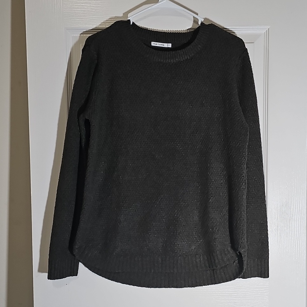Pink Clover Brown Green Pullover Sweater Soft Crewneck Long Sleeve Size M